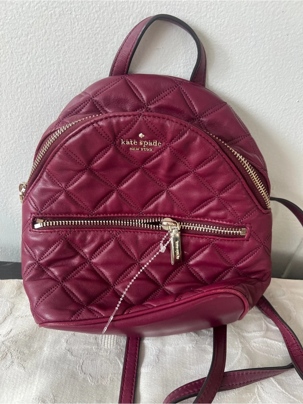 kate spade Quilted Wine Red Mini Backpack with Gold Hardware